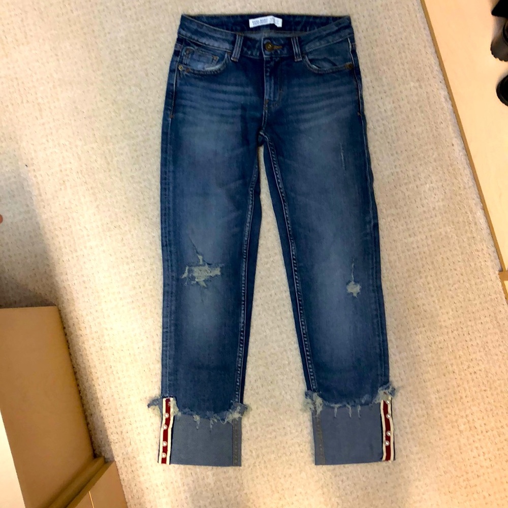 Zara denim with cuffed pearl bottom